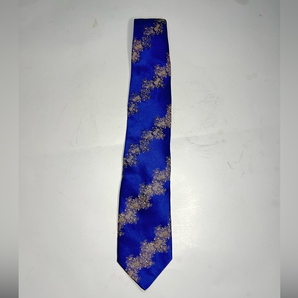 Thomas Pink Gold Blue Neck Tie - 100% Silk, London - Made In Morocco
